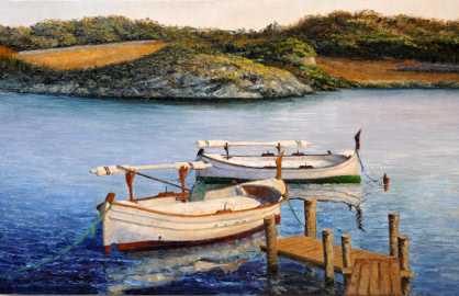 Pintura al oli de dues barques a Sa Nitja, Menorca