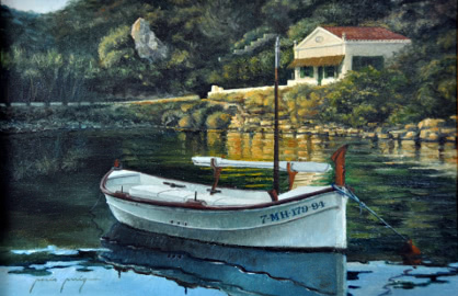 Pintura al oleo de una barca